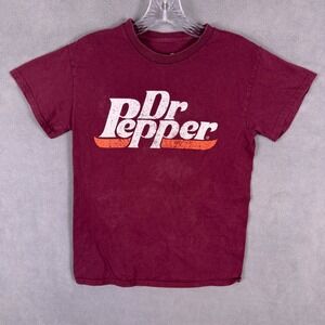Dr Pepper Logo Soda Pop Dark Red Cotton T-shirt Size S Read!